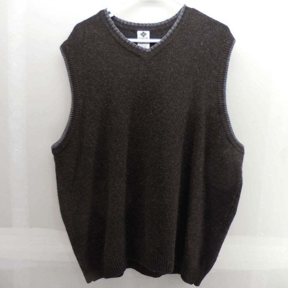 Vintage Columbia Sweater Vest Mens XL Gray 100% Shetland Wool Classic Outdoors